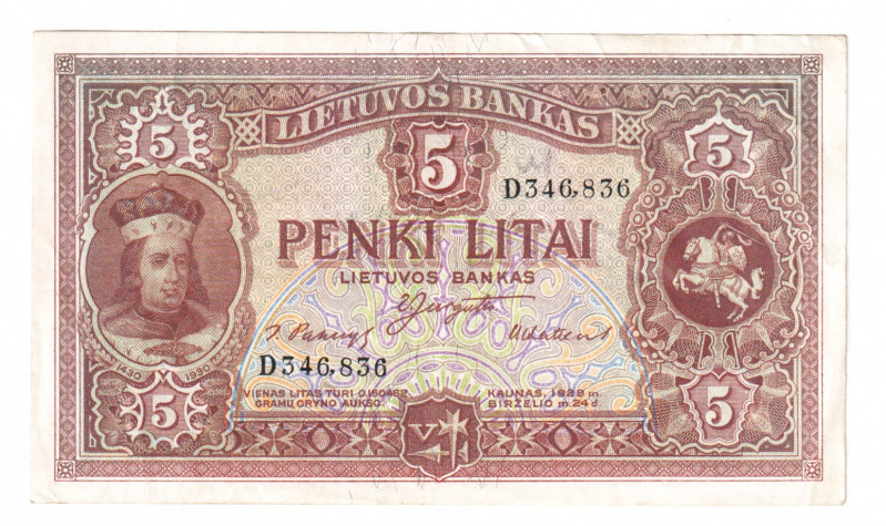 Lithuania 5 Litai 1929 
P# 26; XF