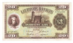 Lithuania 20 Litu 1930 
P# 27; VF+