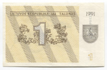 Lithuania 1 Talonas 1991
P# 32a; # CX 004340; AUNC