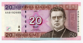 Lithuania 20 Litu 2007 
P# 69; # AA8192689; UNC