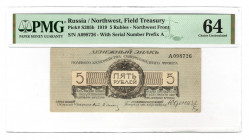 Russia - Northwest Field Treasury 5 Roubles 1919 PMG 64
P# S205b; UNC