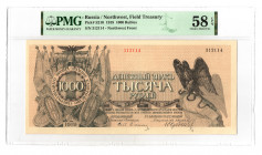 Russia - Northwest Field Treasury 1000 Roubles 1919 PMG 58 EPQ
P# S210; AUNC