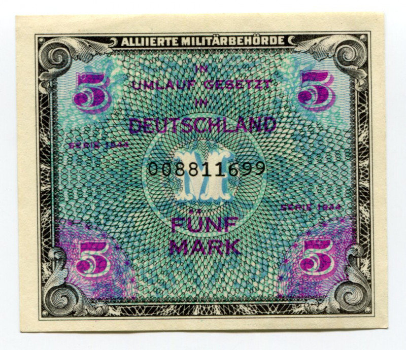 Germany - Third Reich 5 Mark 1944 Allied Occupation
P# 193a; VF