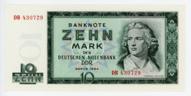 Germany - DDR 10 Mark 1964
P# 23a; #DB 430729; UNC