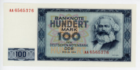 Germany - DDR 100 Mark 1964
P# 26a; #AA 6565376; Prefix AA; UNC