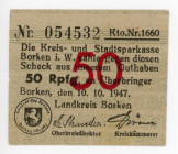 Germany - FRG Münster Borken 50 Pfennig 1947 Notgeld
# 054532; Municipal Emergency Issue; XF-AUNC