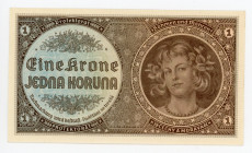 Bohemia & Moravia 1 Koruna 1940 (ND)
P# 3a; # H 022; German Occupation - WW II; UNC