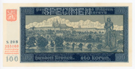 Bohemia & Moravia 100 Korun 1940 Specimen
P# 6s; # S20B 355160; German Occupation - WW II; UNC