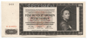 Bohemia & Moravia 500 Korun 1942 Specimen
P# 11s; # H 619553; AUNC-UNC