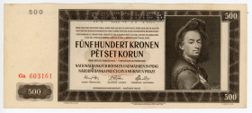 Bohemia & Moravia 500 Korun 1942 Specimen
P# 12s; # Ga 603161; German Occupation - WW II; XF-AUNC