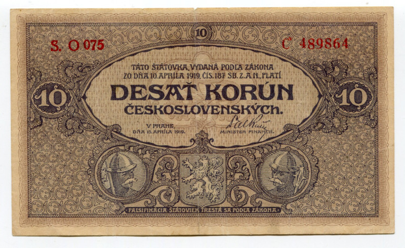 Czechoslovakia 10 Korun 1919
P# 8a; XF+
