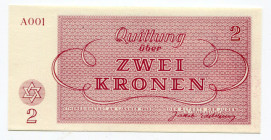 Czechoslovakia Terezin Ghetto 2 Kronen 1943
Jewish Camp Money; Series A001; UNC