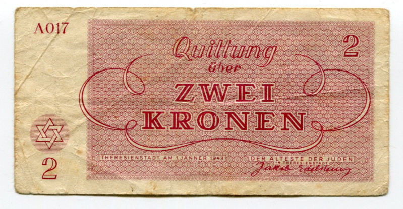 Czechoslovakia Terezin Ghetto 2 Kronen 1943
P# CZ-651; # A017; VF