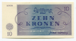Czechoslovakia Terezin Ghetto 10 Kronen 1943
Jewish Camp Money; Series A008; UNC