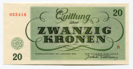 Czechoslovakia Terezin Ghetto 20 Kronen 1943
Jewish Camp Money; Series B; UNC