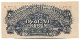 Czechoslovakia 20 Korun 1944 Specimen
P# 47s; # EA 895756; AUNC