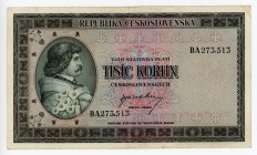 Czechoslovakia 1000 Korun 1945 (ND)
P# 65a; # BA273513; VF-XF