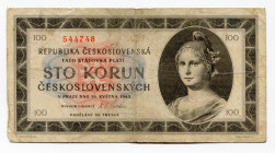 Czechoslovakia 100 Korun 1945
P# 67a; # 544748; F