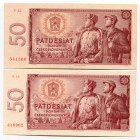Czechoslovakia 2 x 50 Korun 1964
P# 90b; UNC
