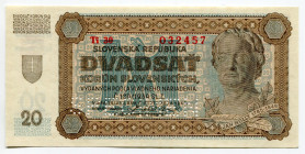 Slovakia 20 Korun 1942 Specimen
P# 7s; # Ti 30 032457; UNC