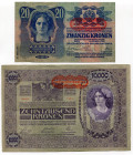 Austria 20 - 10000 Kronen 1919
P# 52; P# 65; № 137208; № 90460; XF-AUNC