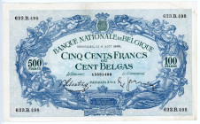 Belgium 500 Francs / 100 Belgas 1938
P# 109; N# 208674; # 15551498; Leopold III; XF