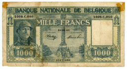 Belgium 1000 Francs 1945
P# 128b; # 1008.C.080 25177080; F