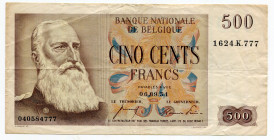 Belgium 500 Francs 1954
P# 130a; # 040584777; Baudouin I; VF-XF