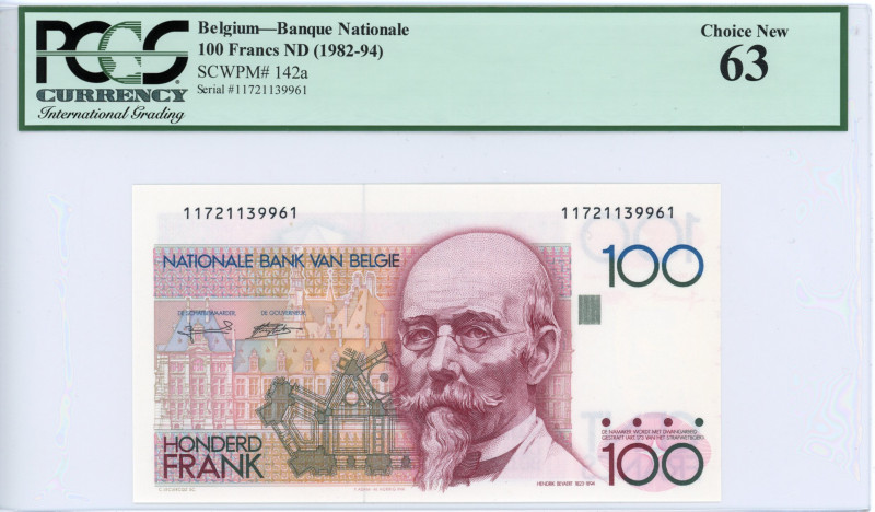 Belgium 100 Francs 1982 - 1994 (ND) PCGS 63
P# 142a; N# 203558; # 11721139961; ...