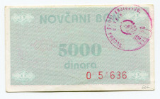 Bosnia & Herzegovina 5000 Dinara 1992 (ND)
P# 51c; Stamp Vitez