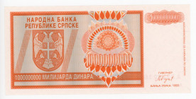 Bosnia & Herzegovina 1000000000 Dinara 1993
P# 147; # A3218236; Serbian Republic; UNC