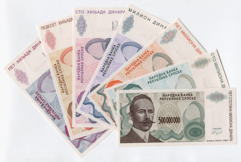Bosnia & Herzegovina 5000-500000000 Dinara 1993
P# 152, 153, 154, 155, 156, 157...