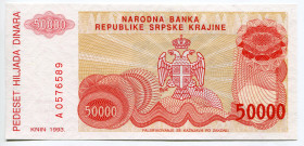 Croatia Serb Republic of Krajina 50000 Dinara 1993
P# R21a; N# 204585; # A0576589; UNC