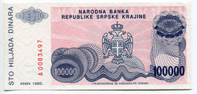 Croatia Serb Republic of Krajina 100000 Dinara 1993
P# R22a; N# 209375; # A0083497; UNC