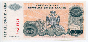 Croatia Serb Republic of Krajina 5000000 Dinara 1993
P# R24a; N# 204379; # A0245538; UNC