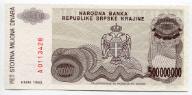Croatia Serb Republic of Krajina 500000000 Dinara 1993
P# R26a; N# 216373; # A0113428; UNC