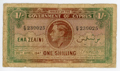 Cyprus 1 Shilling 1947
P# 20; #C/9 230025; VG