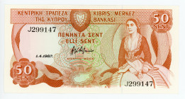 Cyprus 50 Cents 1987
P# 52; # J299147; UNC