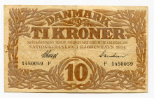 Denmark 10 Kronen 1934
P# 26i; WIth Pinholes; VF