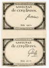 France 2 x 5 Livres 1793 Uncut Sheet
P# A76; N# 210589; # 23272; 1st Republic; XF-AUNC