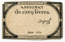 France 5 Livres 1793
P# A76; Serie 1652; 1st Republic; 2nd Issue; VF