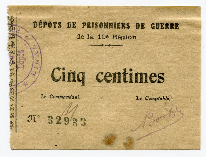 France Côtes-du-Nord 5 Centimes 1914 - 1918 Prisonniers de Guerre
№ 32933; VF...