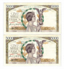 France 2 x 5000 Francs 1942 Consecutive Notes
P# 97c; AUNC