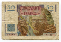 France 50 Francs 1950
P# 127b; # 360265498; Le Verrier; VF-
