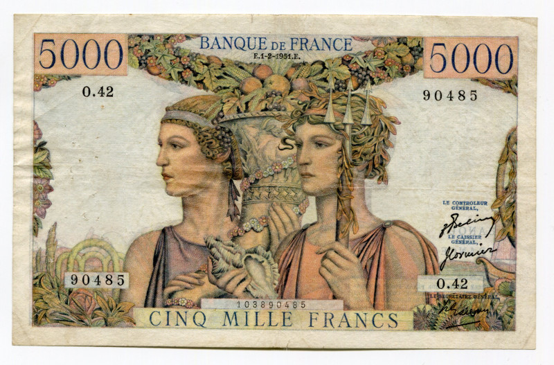France 5000 Francs 1951
P# 131b; VF-