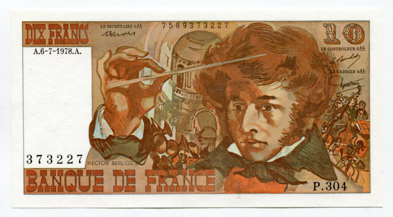 France 10 Francs 1978
P# 150c; # 7589373227; Berlioz; UNC