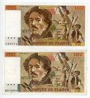 France 2 x 100 Francs 1981 - 1982
P# 154b; "Delacroix"; XF-AUNC