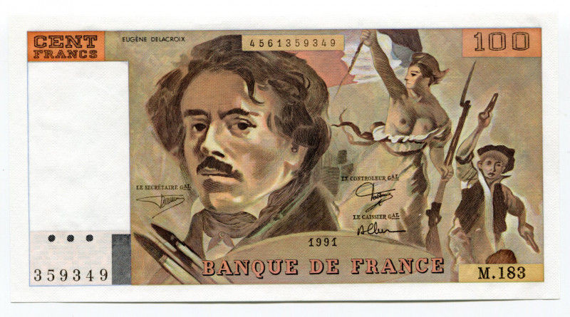 France 100 Francs 1991
P# 154e; # 359349; UNC