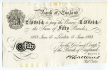 Great Britain Bank of England, London 50 Pounds 1933 Operation Bernhard Counterfeit
P# 331B; # 50/N 40914; VF