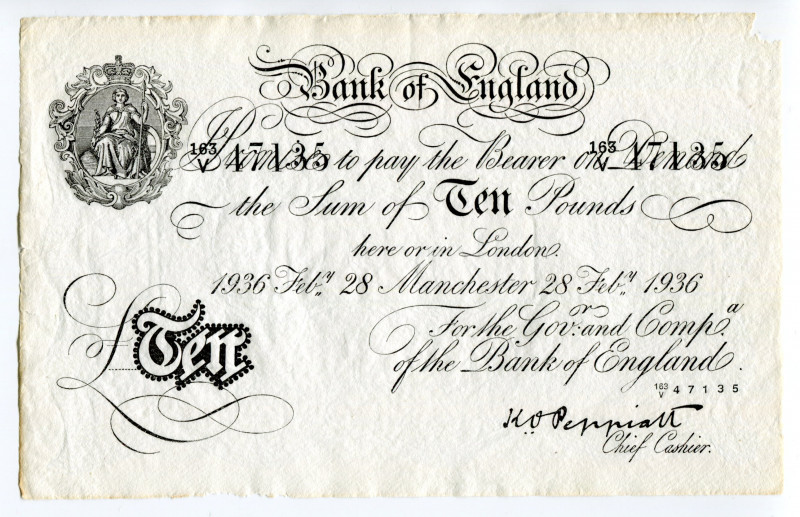 Great Britain Bank of England, Manchester 10 Pounds 1936 Operation Bernhard Coun...